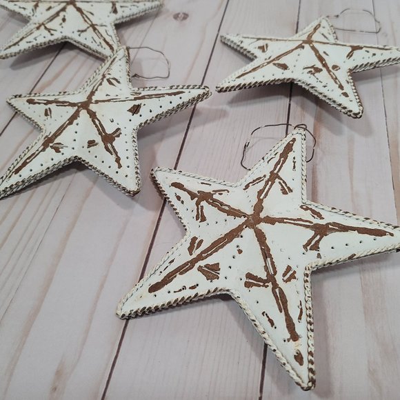 Set 4 Metal White Star Home Decor Shabby Chic Rustic Country Hanging Ornaments - Picture 4 of 5